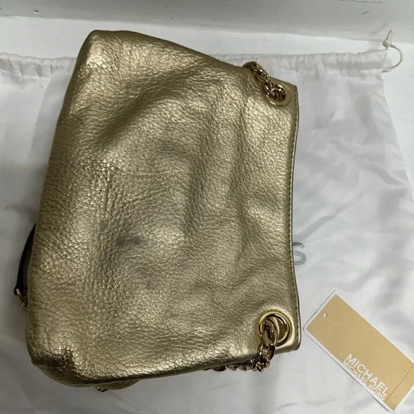 Michael Kors Shoulder Bag Metallic Gold Chain Leather Handbag Purse Medium - Picture 10 of 12